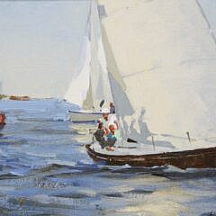 David Bareford Oil on Canvas “In a Light Breeze Rounding #2 Buoy”