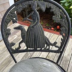 Vintage Zodiac Engraved Metal Bistro Table and Figural-Back Side Chairs