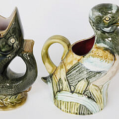 Vintage Majolica Duck and Fish Pitchers