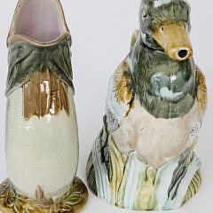 Vintage Majolica Duck and Fish Pitchers