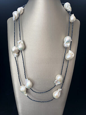 40854 White Fresh Water Pearl Spinel Necklace A IMG_8301