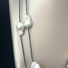 White Baroque Fresh Water Pearl and Spinel Necklace