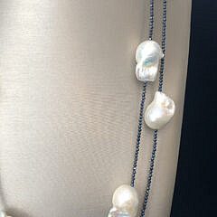 White Baroque Fresh Water Pearl and Spinel Necklace