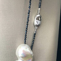 White Baroque Fresh Water Pearl and Spinel Necklace