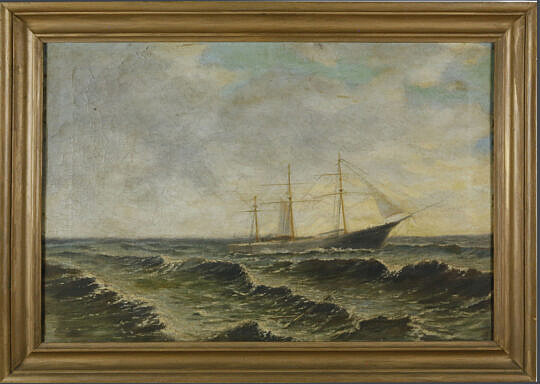 494-3771 Oil on Canvas Sailing Ship in Rough Waters A_MG_7790