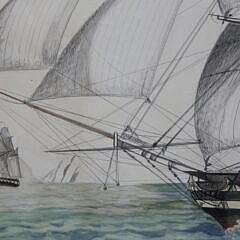 John Krueger Watercolor on Paper “Portrait of an American Gunboat”