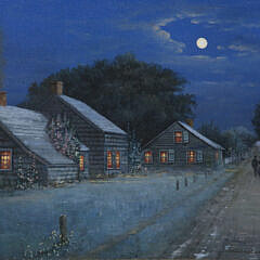 Michael Matthews Oil on Canvas “Moonlight Village Street Scene”