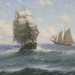 Theodore Victor Valenkamph Oil on Canvas “Ship and Schooner on the High Seas”