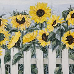 Roy Bailey Oil on Canvas “Sunflowers Before a White Picket Fence”