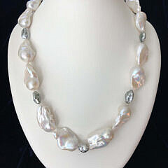 15mm-17mm Cultured White Baroque Fresh Water and Grey Keshi Pearl Necklace