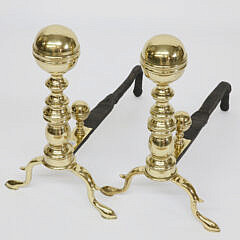 Pair of Boston Ball Top Brass Andirons, circa 1800