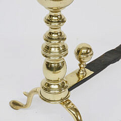 Pair of Boston Ball Top Brass Andirons, circa 1800