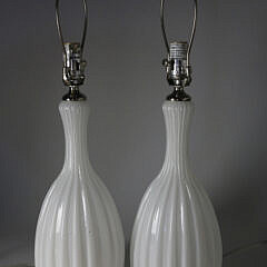 Pair of Contemporary Milk Glass Lamps on Marble Bases