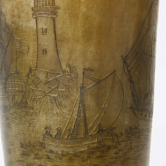 English Scrimshaw Horn Cup with Silver Rim, 19th Century