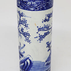 Chinese Blue and White Landscape Decorated Porcelain Umbrella Stand, 19th Century