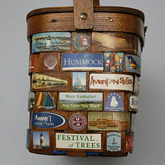 Vintage Folk Art Nantucket Decoupage Splint Basket Purse