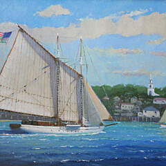 William Lowe Oil on Linen “Schooner off Nantucket Yacht Club”