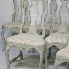 Eight Antique Swedish Gustavian Lime Washed Queen Anne Style Dining Chairs