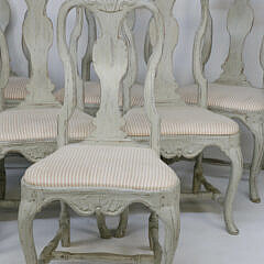 Eight Antique Swedish Gustavian Lime Washed Queen Anne Style Dining Chairs