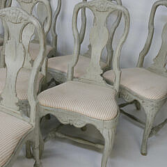 Eight Antique Swedish Gustavian Lime Washed Queen Anne Style Dining Chairs