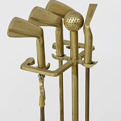 Five-Piece Brass “Golf Club” Fireplace Tool Set