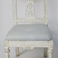 Pair of Swedish Gustavian Carved and Lime Washed Side Chairs, 19th Century