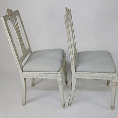 Pair of Swedish Gustavian Carved and Lime Washed Side Chairs, 19th Century