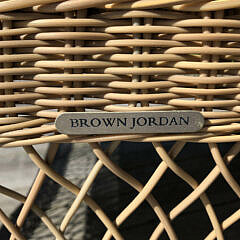 Pair of Brown Jordan Resinweave Wicker Armchairs and Matching Ottomans