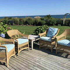 Set of Four Brown Jordan Resinweave Wicker Armchairs