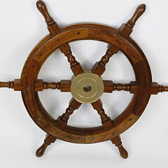 6-Spoke Mahogany Ship’s Wheel with Brass Hub, Contemporary