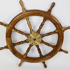 8-Spoke Mahogany Ship’s Wheel with Brass Hub, Contemporary