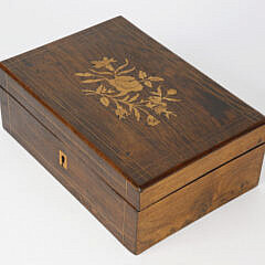 Floral and Line Inlaid Rosewood Jewelry Box, 19th Century