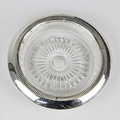 Set of 7 Sterling Silver and Clear Crystal Coasters