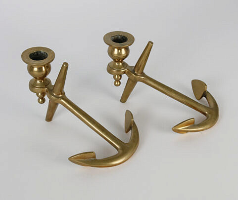 1784-54 Pair of Brass Anchor Candlesticks A_MG_7526