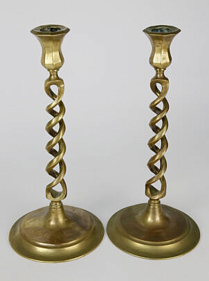 1788-54 Pair of Brass Twisted Column Candlesticks A_MG_7519