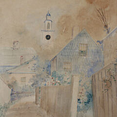 Louis Kinney Harlow Watercolor “View of the Unitarian Church from Stone Alley”