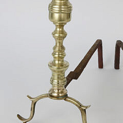 Pair of Multi-Turned Brass Andirons, 19th Century