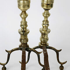 Pair of Multi-Turned Brass Andirons, 19th Century