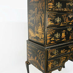 Queen Anne Style Chinoisserie Decorated Flat Top Highboy, late 19th Century