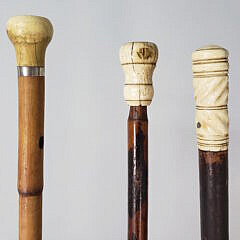 Three Antique Whalebone Knob Walking Sticks