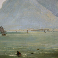 Antique Oil On Panel “Cape Town, Table Mountain” , 19th Century