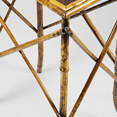 French Bamboo Table with Lacquered Floral Decorated Surface