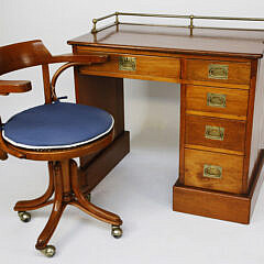 Teak and Mahogany Ship’s Cabin Desk and Chair