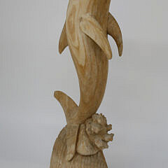 Contemporary Carved Wood Dolphin Sculpture