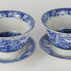 Pair of Antique Blue and White Transferware Bowls with Underplates