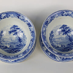 Pair of Antique Blue and White Transferware Bowls with Underplates