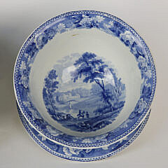 Pair of Antique Blue and White Transferware Bowls with Underplates