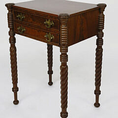 Massachusetts Sheraton Mahogany Two Drawer Work Stand, 19th Century