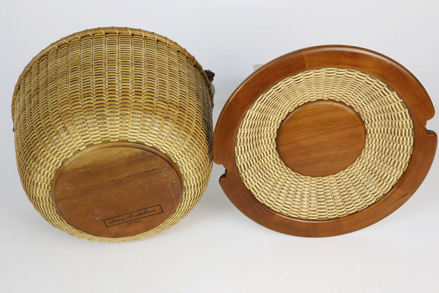 Harry Hilbert Round Nantucket Swing Handle Basket with Pagoda Shaped
