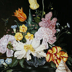 Irmgard Arvin Oil on Panel “Tabletop Floral Still Life in a Crystal Bowl”